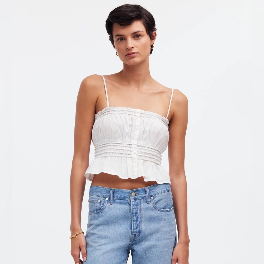 010- nwot nq524 madewell Smocked Button-Front Top in Poplin